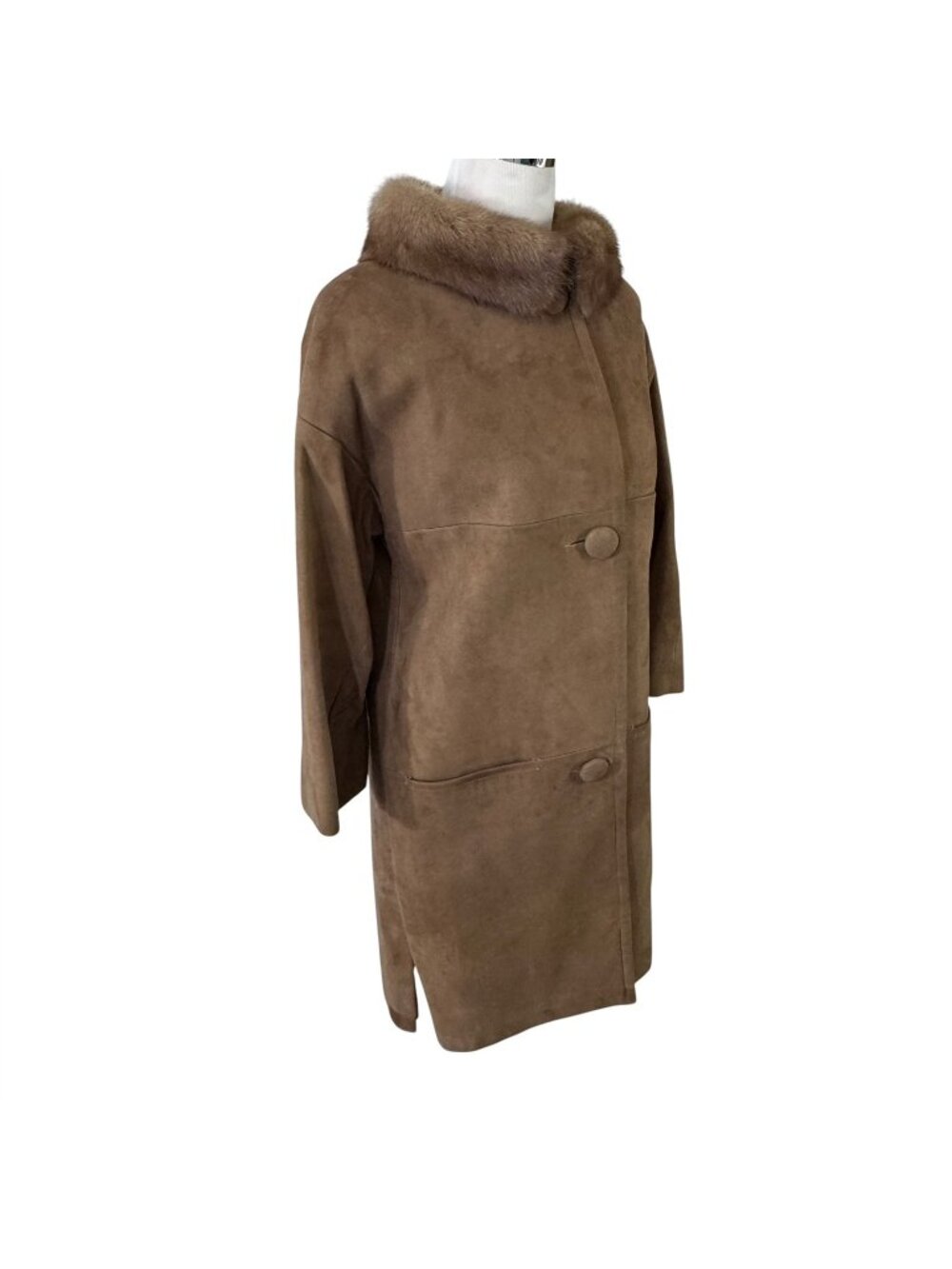 Higbees Brown Suede Coat with Mink Fur Collar Size Small Vintage 1960s